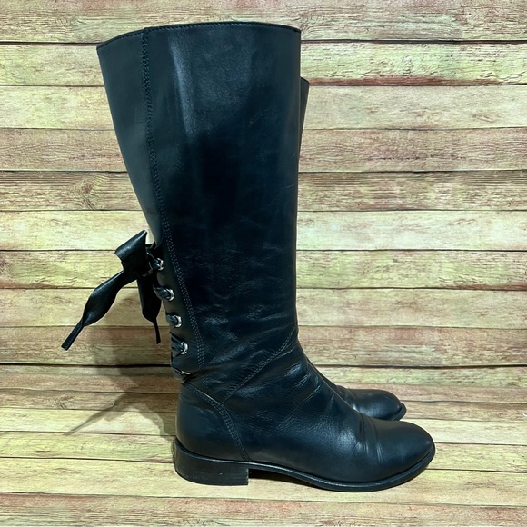 Valentino Black Leather Ascott Ribbon Tall Boots - Picture 9 of 11